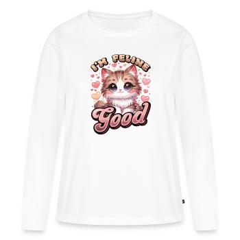 Drôle De Chat Dame, Chat Maman - T-shirt manches longues Premium bio Femme - blanc - Devant - Julia (174cm)