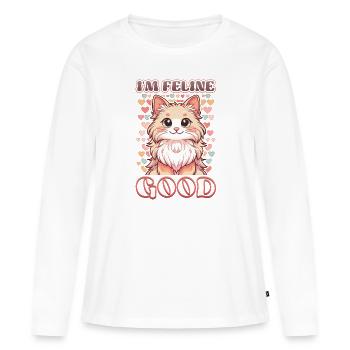 Drôle De Chat Dame, Chat Maman - T-shirt manches longues Premium bio Femme - blanc - Devant - Julia (174cm)