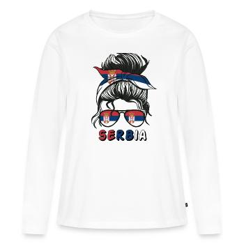 Serbie Drapeau Filles Filles Serbe Fille Enfants - T-shirt manches longues Premium bio Femme - blanc - Devant - Julia (174cm)