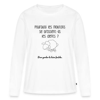 Pourquoi les moutons se brossent-ils les dents? - T-shirt manches longues Premium bio Femme - blanc - Devant - Julia (174cm)