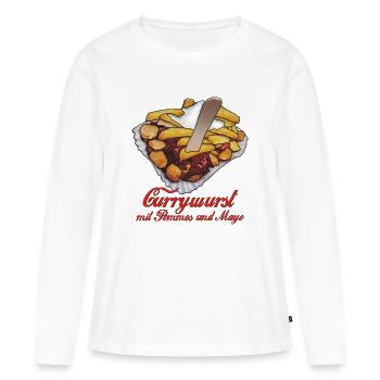 Currywurst avec des frites, la mayonnaise et le - T-shirt manches longues Premium bio Femme - blanc - Devant - Julia (174cm)