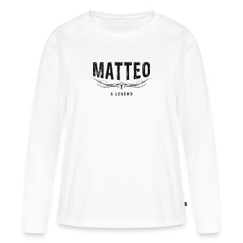 MATTEO A LEGEND verziert - Frauen Premium Bio Langarmshirt - Weiß - Vorne - Julia (174cm)
