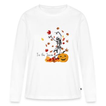Halloween, Skelett, Herbst - Frauen Premium Bio Langarmshirt - Weiß - Vorne - Julia (174cm)