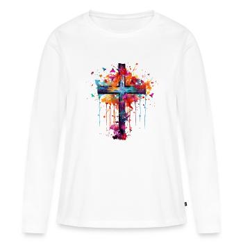 Croix pour les chrétiens et le christianisme orthodoxe - T-shirt manches longues Premium bio Femme - blanc - Devant - Julia (174cm)