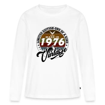 Vintage élégant : 1976 Cadeau rétro 1976 2025 - T-shirt manches longues Premium bio Femme - blanc - Devant - Julia (174cm)
