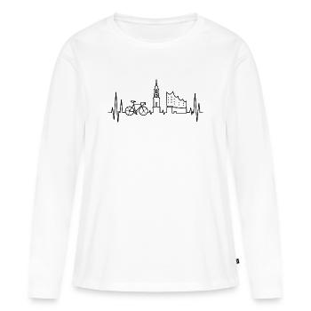 Battement de cœur à vélo de route à Hambourg - T-shirt manches longues Premium bio Femme - blanc - Devant - Julia (174cm)