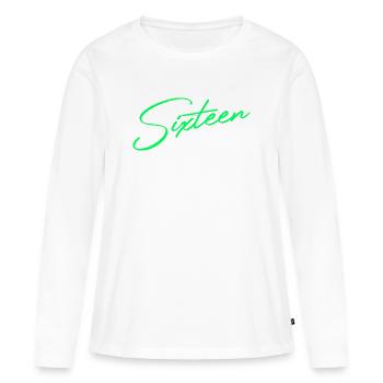 16e anniversaire Seize ans - T-shirt manches longues Premium bio Femme - blanc - Devant - Julia (174cm)
