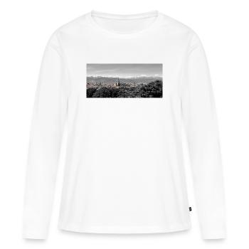 Stadtpanorama mit Bergen - Frauen Premium Bio Langarmshirt - Weiß - Vorne - Julia (174cm)
