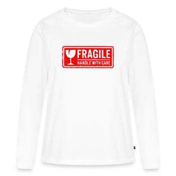 Vecteur de timbres d’expédition Fragile Handle With Care - T-shirt manches longues Premium bio Femme - blanc - Devant - Julia (174cm)