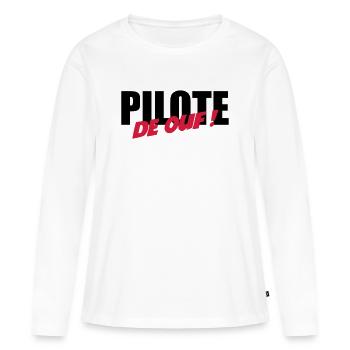 Pilote de ouf ! - T-shirt manches longues Premium bio Femme - blanc - Devant - Julia (174cm)