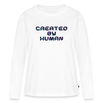 Created By Human Retro Glitch Spruch - Frauen Premium Bio Langarmshirt - Weiß - Vorne - Julia (174cm)