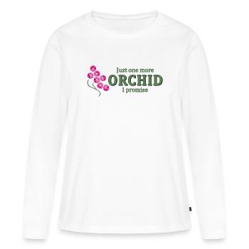 Juste une autre orchidée, je te le promets – Art floral drôle - T-shirt manches longues Premium bio Femme - blanc - Devant - Julia (174cm)
