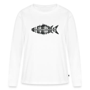 Fischer Natur Fischwald Minimalistisch - Frauen Premium Bio Langarmshirt - Weiß - Vorne - Julia (174cm)
