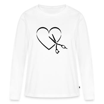 Friseur Friseurin Herz Schere - Frauen Premium Bio Langarmshirt - Weiß - Vorne - Julia (174cm)