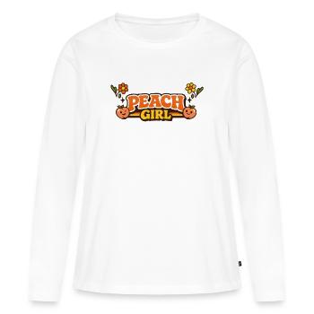 Peach Girl – Rétro Pun Pun Vibes - T-shirt manches longues Premium bio Femme - blanc - Devant - Julia (174cm)