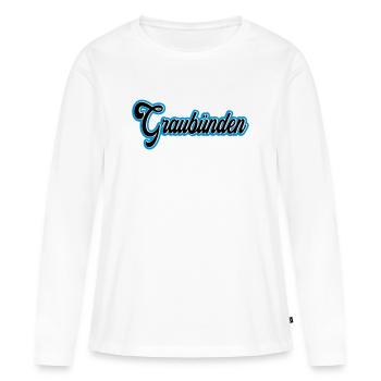 Écriture des Grisons avec contour bleu - T-shirt manches longues Premium bio Femme - blanc - Devant - Julia (174cm)
