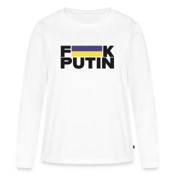 FK Poutine Ukraine Drapeau pour la paix - T-shirt manches longues Premium bio Femme - blanc - Devant - Julia (174cm)