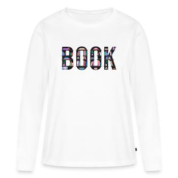 Dinkelbuch mit Bücherregalen, Lesen und Literat - Frauen Premium Bio Langarmshirt - Weiß - Vorne - Julia (174cm)
