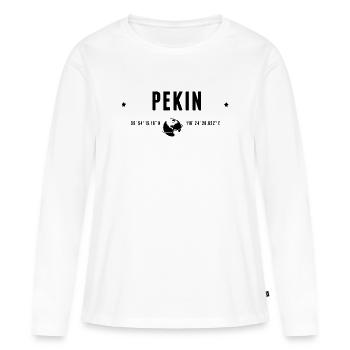Pékin Coordonnées Géographiques Stylisées - T-shirt manches longues Premium bio Femme - blanc - Devant - Julia (174cm)