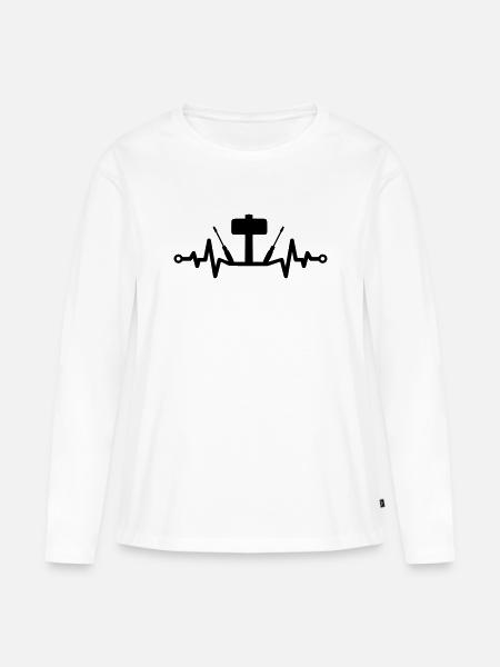 Werkzeug Herzschlag – Hammer und Schraubendreher - Frauen Premium Bio Langarmshirt - Weiß