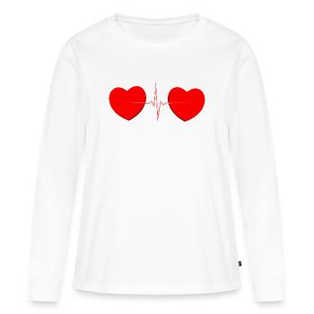 Ligne de vie Heartbeat Two Hearts – T-shirt rouge romantique - T-shirt manches longues Premium bio Femme - blanc - Devant - Julia (174cm)