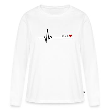 Love Heartbeat | Chemise d’amour minimaliste Heartbeat - T-shirt manches longues Premium bio Femme - blanc - Devant - Julia (174cm)