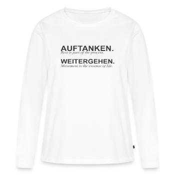 Auftanken & Weitergehen - Repos & Progrès - T-shirt manches longues Premium bio Femme - blanc - Devant - Julia (174cm)