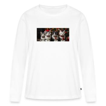 Chaton de Noël - T-shirt manches longues Premium bio Femme - blanc - Devant - Julia (174cm)