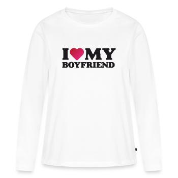 J’aime mon petit ami - T-shirt manches longues Premium bio Femme - blanc - Devant - Julia (174cm)