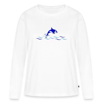 Orca springt über Wellen  - Frauen Premium Bio Langarmshirt - Weiß - Vorne - Julia (174cm)