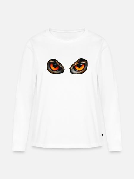 Nachtaugen Eulenblick - Frauen Premium Bio Langarmshirt - Weiß