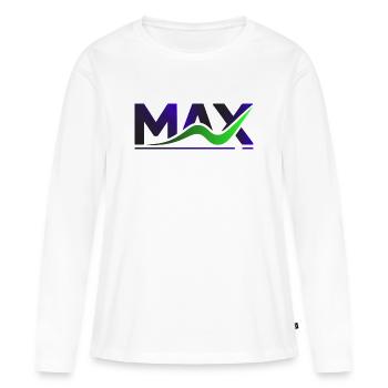 T-shirt du logo dégradé d’ondes MAX - T-shirt manches longues Premium bio Femme - blanc - Devant - Julia (174cm)