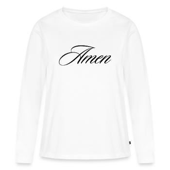 Amen, Schreibschrift Kalligraphie Glaubenszitat-Design - Frauen Premium Bio Langarmshirt - Weiß - Vorne - Julia (174cm)