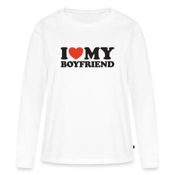 J’aime ma chemise coeur de petit ami - T-shirt manches longues Premium bio Femme - blanc - Devant - Julia (174cm)