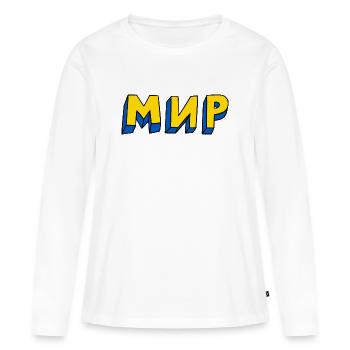 Cyrillique de paix - T-shirt manches longues Premium bio Femme - blanc - Devant - Julia (174cm)