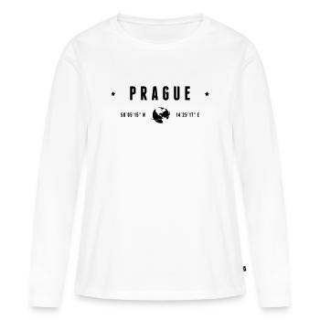 Prague Coordonnées GPS République Tchèque - T-shirt manches longues Premium bio Femme - blanc - Devant - Julia (174cm)