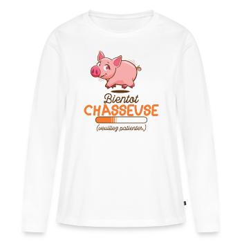 chasseur bientôt chasseuse chasseuses en cours - T-shirt manches longues Premium bio Femme - blanc - Devant - Julia (174cm)
