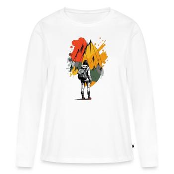 Wanderin - Frau in den Bergen Grafik - Frauen Premium Bio Langarmshirt - Weiß - Vorne - Julia (174cm)