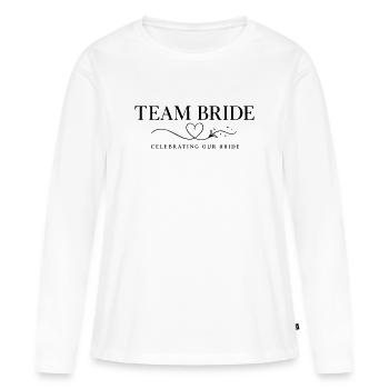 Team Bride Herz Design – JGA Braut Crew Outfit - Frauen Premium Bio Langarmshirt - Weiß - Vorne - Julia (174cm)