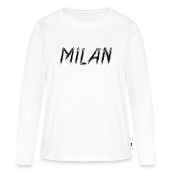 Milan Italy - Black Grunge Brush Typography - Women's Premium Organic Long Sleeve Shirt - white - Front - Julia (174cm)