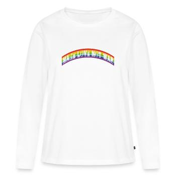 Faire l’amour n’était pas | Drapeau arc-en-ciel - T-shirt manches longues Premium bio Femme - blanc - Devant - Julia (174cm)