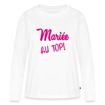 MARIEE. FUTURE MARIEE. EVJF. TEAM MARIEE - T-shirt manches longues Premium bio Femme - blanc - Devant - Julia (174cm)