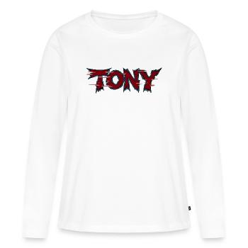 Tony Logo néon dentelé - T-shirt manches longues Premium bio Femme - blanc - Devant - Julia (174cm)