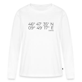 Coordonnées Davos Grisons - T-shirt manches longues Premium bio Femme - blanc - Devant - Julia (174cm)