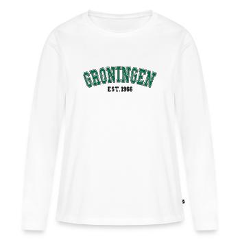 Groningen gegründet 1966 - Frauen Premium Bio Langarmshirt - Weiß - Vorne - Julia (174cm)