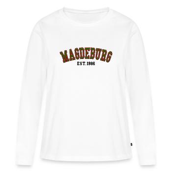 Magdeburg gegründet 1986 - Frauen Premium Bio Langarmshirt - Weiß - Vorne - Julia (174cm)