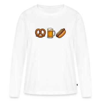 Chope de bière de bretzel Bratwurst Festival folklorique Bratwurst Remplacement des costumes traditionnels - T-shirt manches longues Premium bio Femme - blanc - Devant - Julia (174cm)