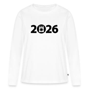 Machine à laver 2026, lessive 2026 - T-shirt manches longues Premium bio Femme - blanc - Devant - Julia (174cm)
