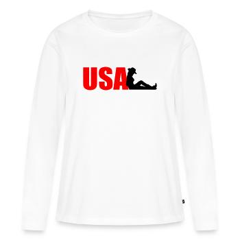 États-Unis - T-shirt manches longues Premium bio Femme - blanc - Devant - Julia (174cm)