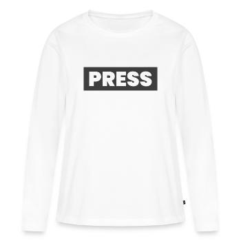Conception de la presse en disant « PRESS » Journalistes d’information - T-shirt manches longues Premium bio Femme - blanc - Devant - Julia (174cm)